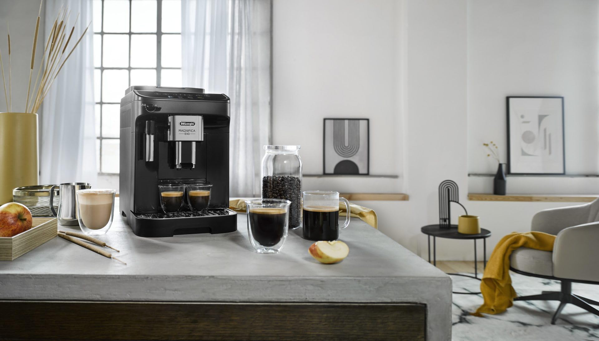 De'Longhi Magnifica EVO ECAM290.21.B, Máquina de Café Automática con Espumador de Leche, Tamaño Compacto, Máquina de Café en Grano, Espumado Manual de Leche, 4 Recetas, Pantalla Táctil a Color, Negra