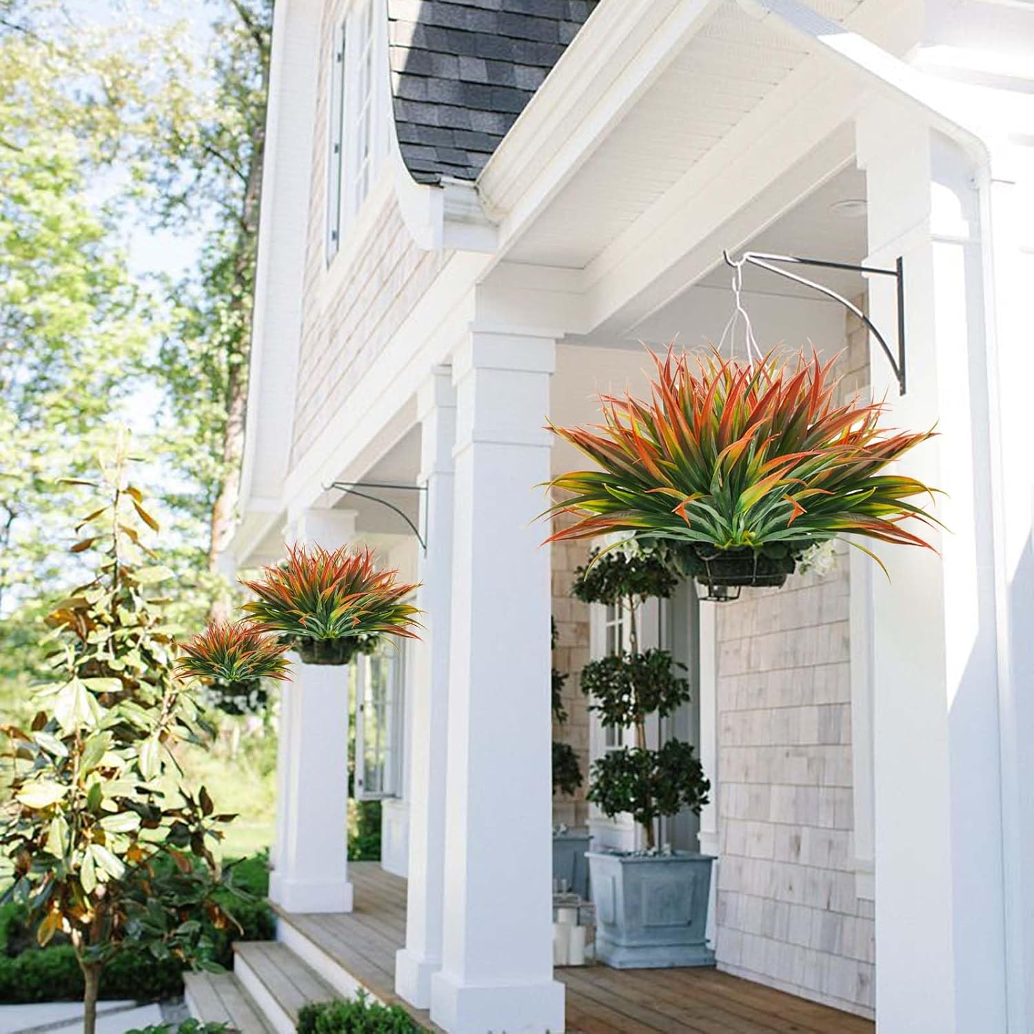 16Pcs Artificial Grass Fake Plants 17.3in Outdoor Plastic Plants UV Resistant Greenery Fake Grass for Home Window Garden Patio Hanging Planter Pathway Front Porch Décor Red - Image 3