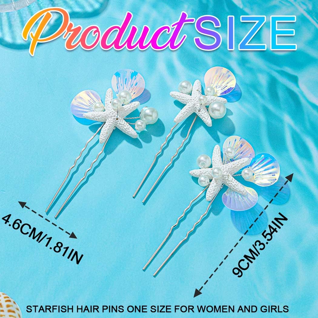 HEREAD Starfish Mermaid Hair Pins Silver Seashell Hair Accessories Beach Pearl Hair Pieces for Women and Girls (Pack of 3) (Silver) - Image 6