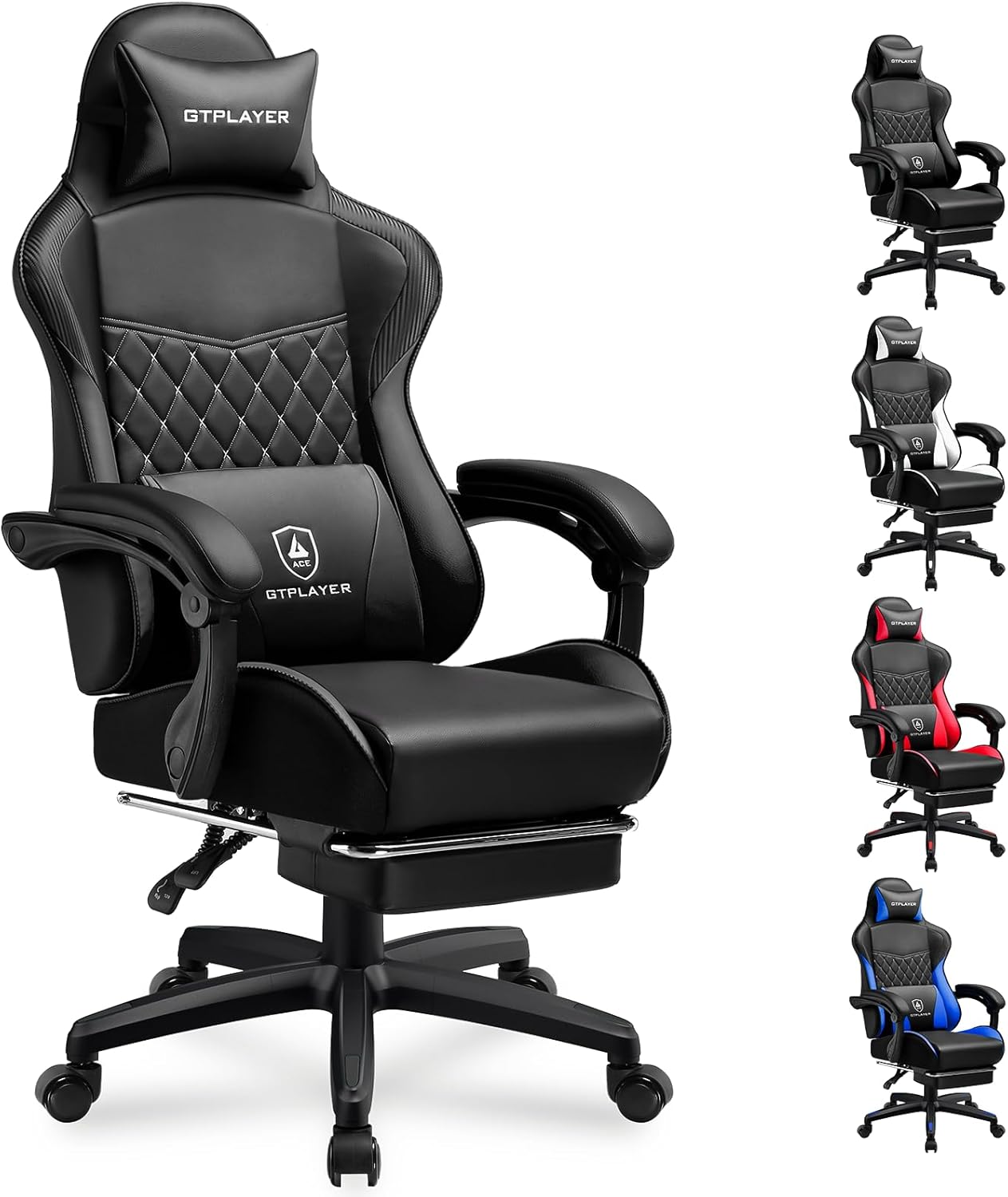 71FFnzx7GeL._AC_SL1500_ GTPLAYER Gaming Chair, High Back Leather Computer Game Chair with Footrest, Ergonomic Height Adjustable Office Chair with Removable Cover and Lumbar Support for Gaming and Work (Black)