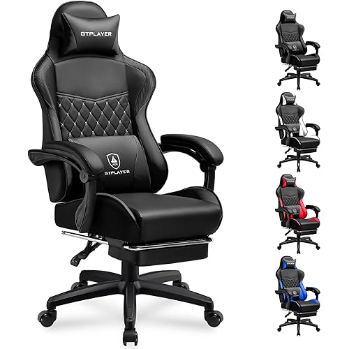 GTPLAYER Gaming Chair, High Back Leather Computer Game Chair with Footrest, Ergonomic Height Adjustable Office Chair with Removable Cover and Lumbar Support for Gaming and Work (Black)