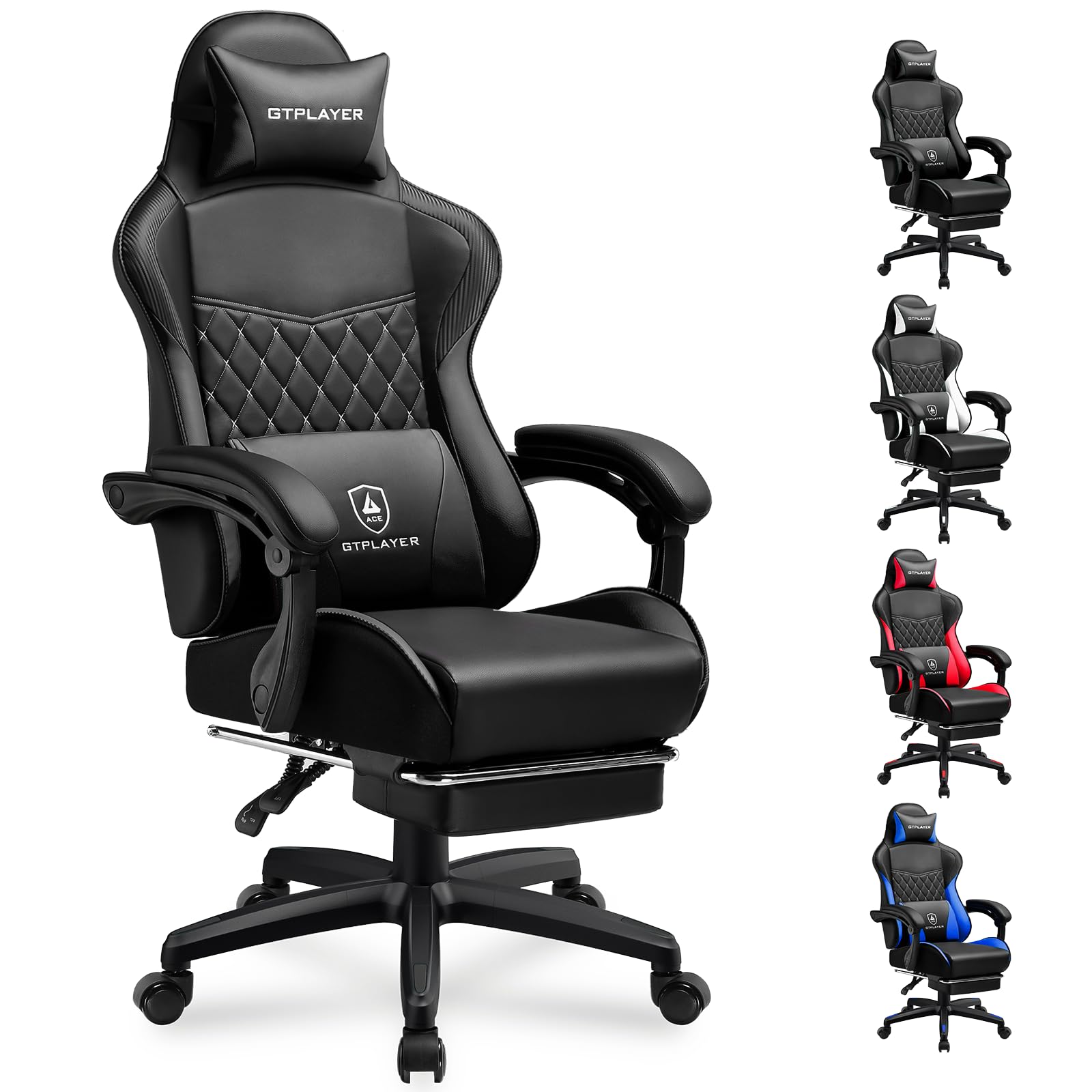 GTPLAYER Gaming Chair High Back Leather Computer Game Chair with Footrest Ergonomic Height Adjustable Office Chair with Removable