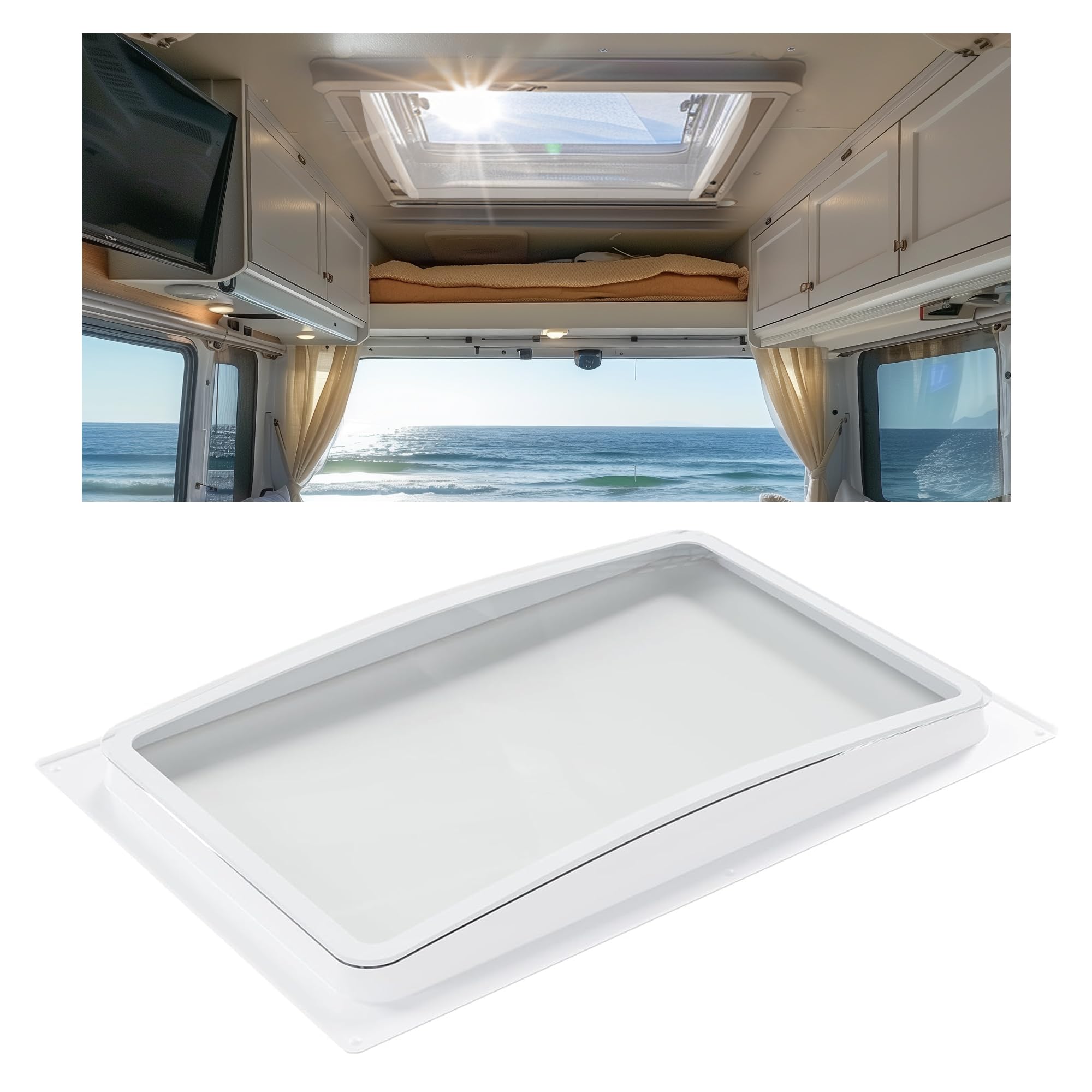 KUAFU 24" x 15.8" RV Skylight Inner Dome Cover – Fit for 22" x 14" Opening, Shatterproof ABS Plastic, Clear Window for Bright & Warm RV/Camper – Easy Screw Installation