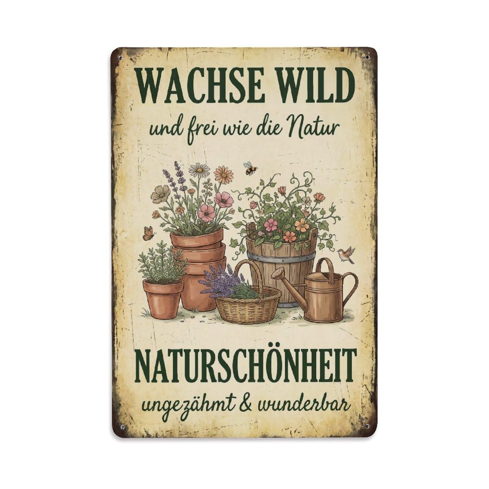 Vintage Funny Garden Grow Wild Rustic Gate Wholesome Metal Tin Sign Plaque Wall Decor for Cafe, Club Bar, Office, Garden Metal Poster 8x12Inch