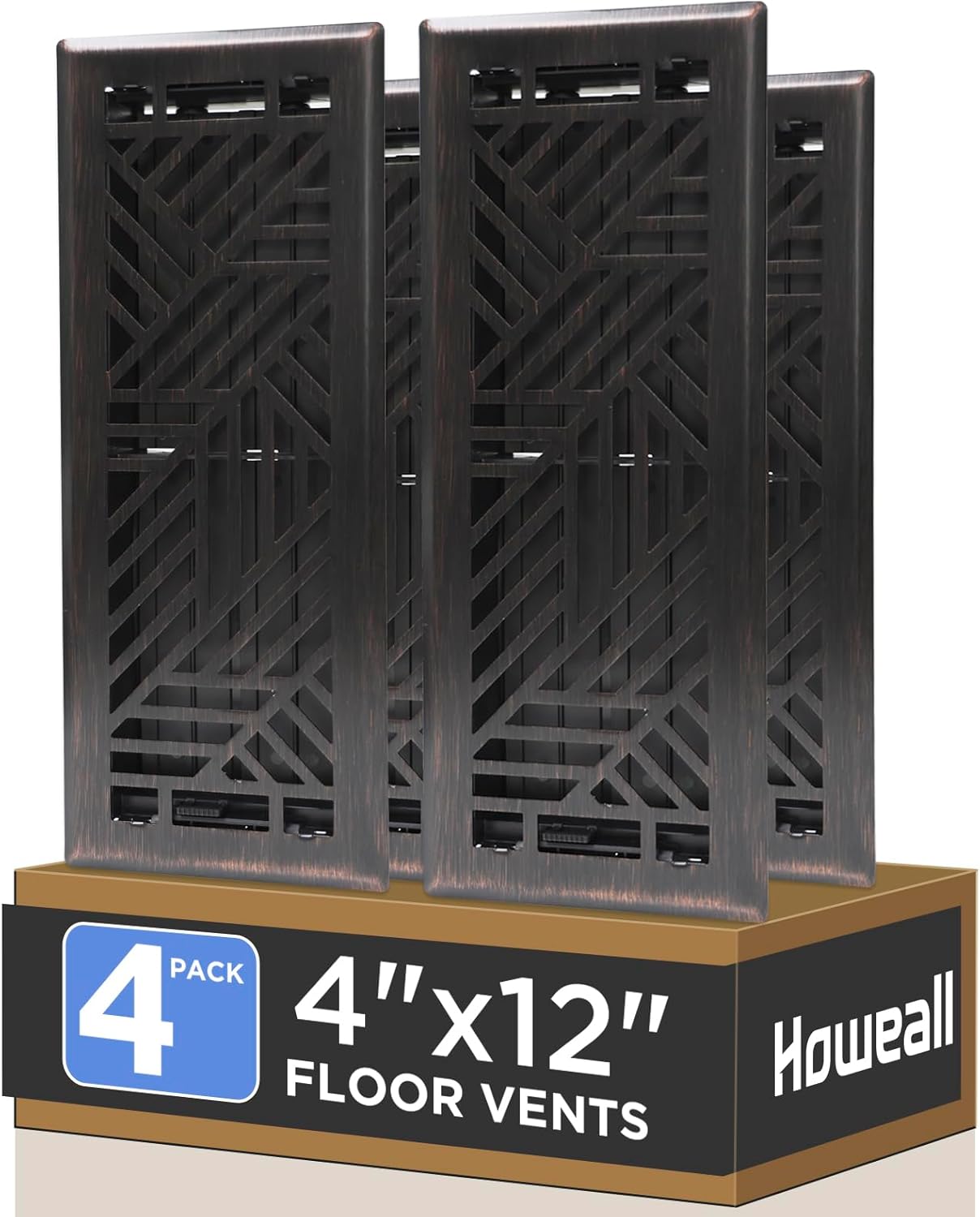 4x12インチ 4個パック 高耐久 歩けるフロアレジスター 簡単調整 給気レバー フロアベント - ブルックリンデザイン - ホーム