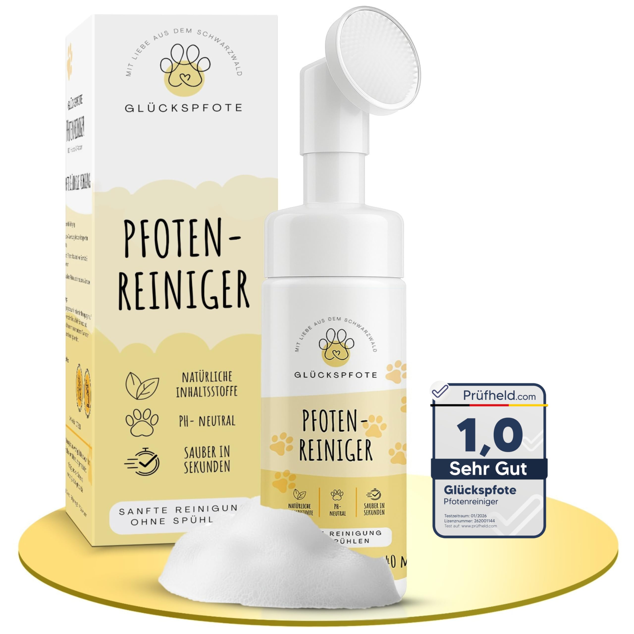 GLÜCKSPFOTE® Pfotenreiniger für Hund & Katze [200ml] | Reinigt & Pflegt natürlich - Pfotenschaum ohne Wasser | Hundepfoten Reiniger Pfotenpflege für Hunde ideal zur Pfotenreinigung für Hunde
