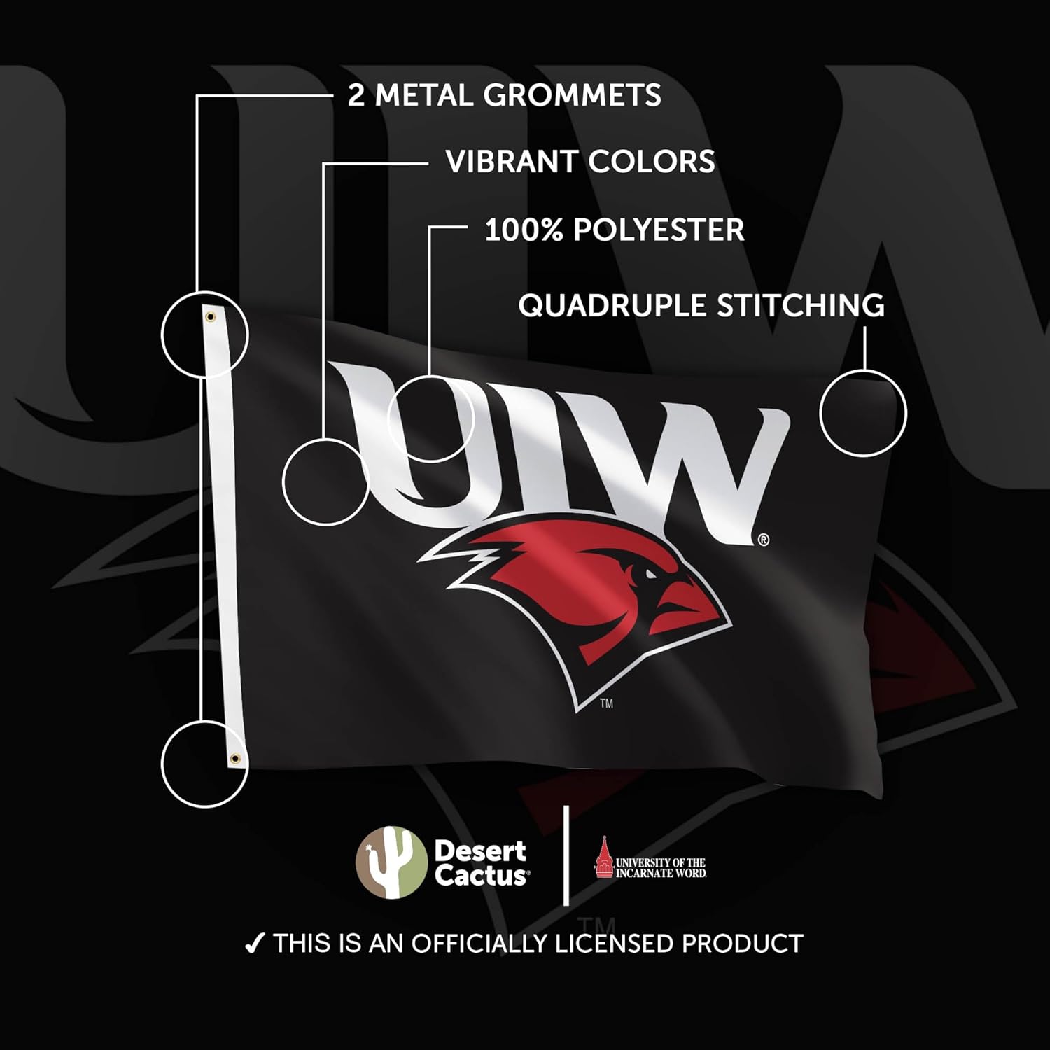 Desert Cactus University of the Incarnate Word UIW Flag - 3 x 5 Feet Cardinals Banner, Indoor/Outdoor Durable Fabric, 100% Polyester Design (Style 2a) - Image 4