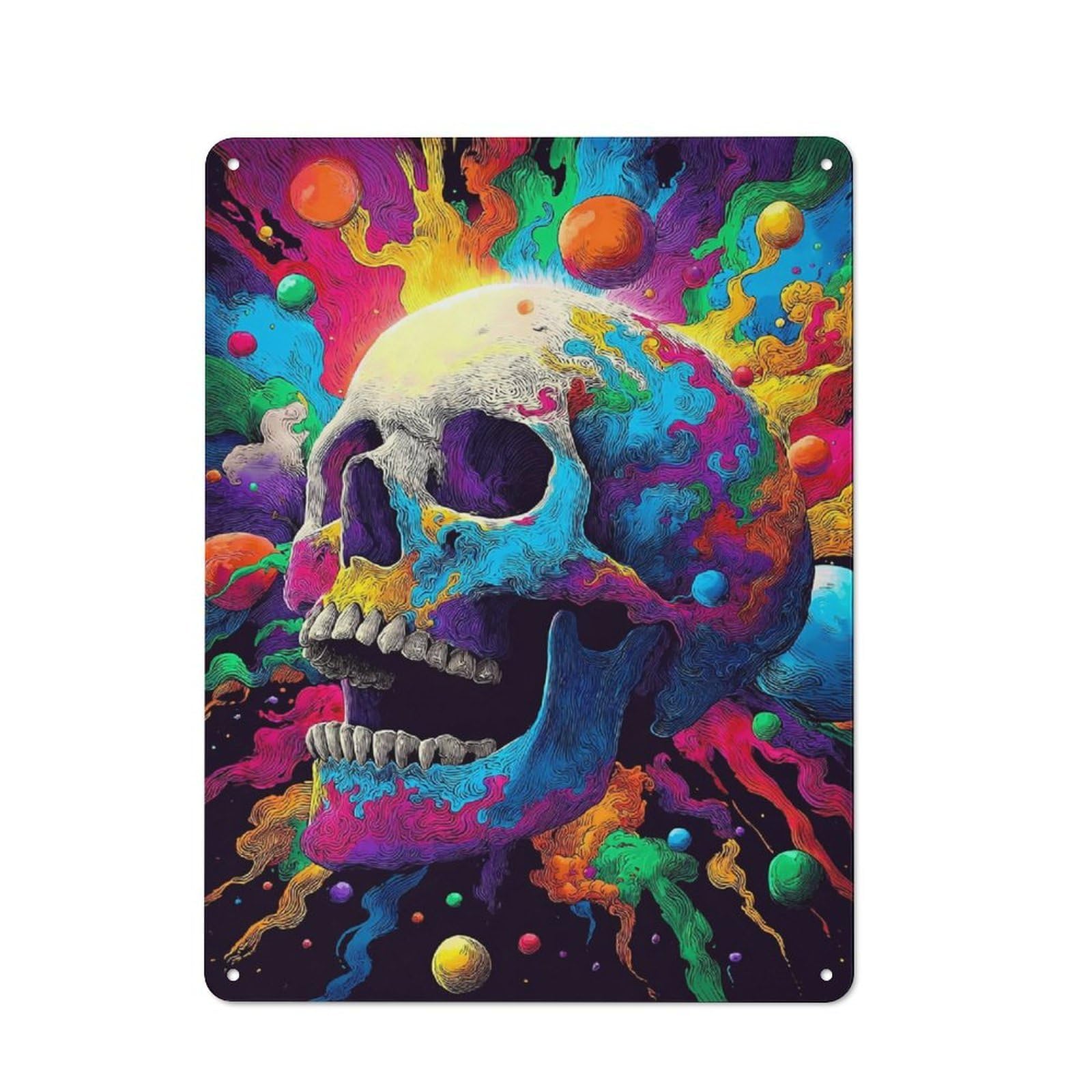 Junmoney Colorful Skull Artwork Simple Retro Metal Wall Plaque 40X30cm, Creative Space Decor For Office, Study, Studio Or Hallway
