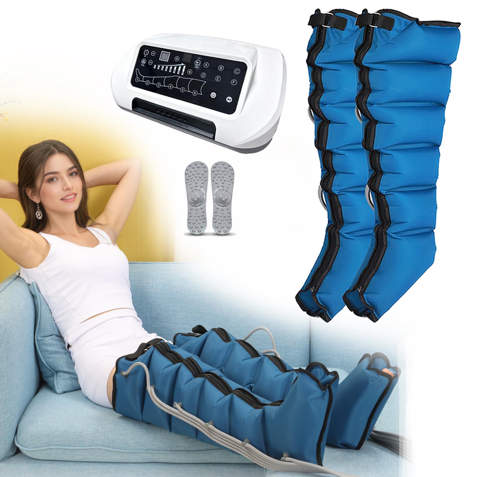 Beinmassagegerät Mit Lymphdrainage Gerät Beine Bei Lipödem | 6 Luftkammern Massagegerät Für Bein Und Bauch Arme | 6 Programmen Lymphatic Drainage Massager