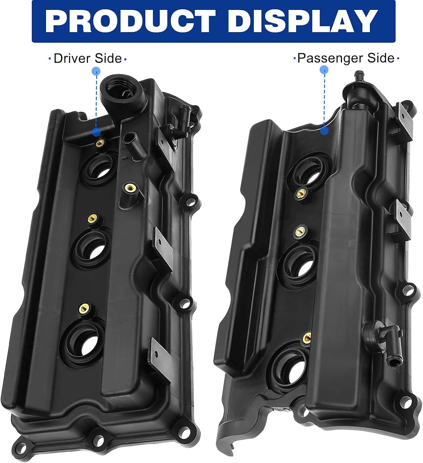 Set of 2 Driver and Passenger Side Engine Valve Cover w/Gaskets, Bolts & Oil Filler Cap Replacement for 2005-2019 Nissan Pathfinder Frontier Xterra NV1500 NV2500 NV3500, V6 4.0L