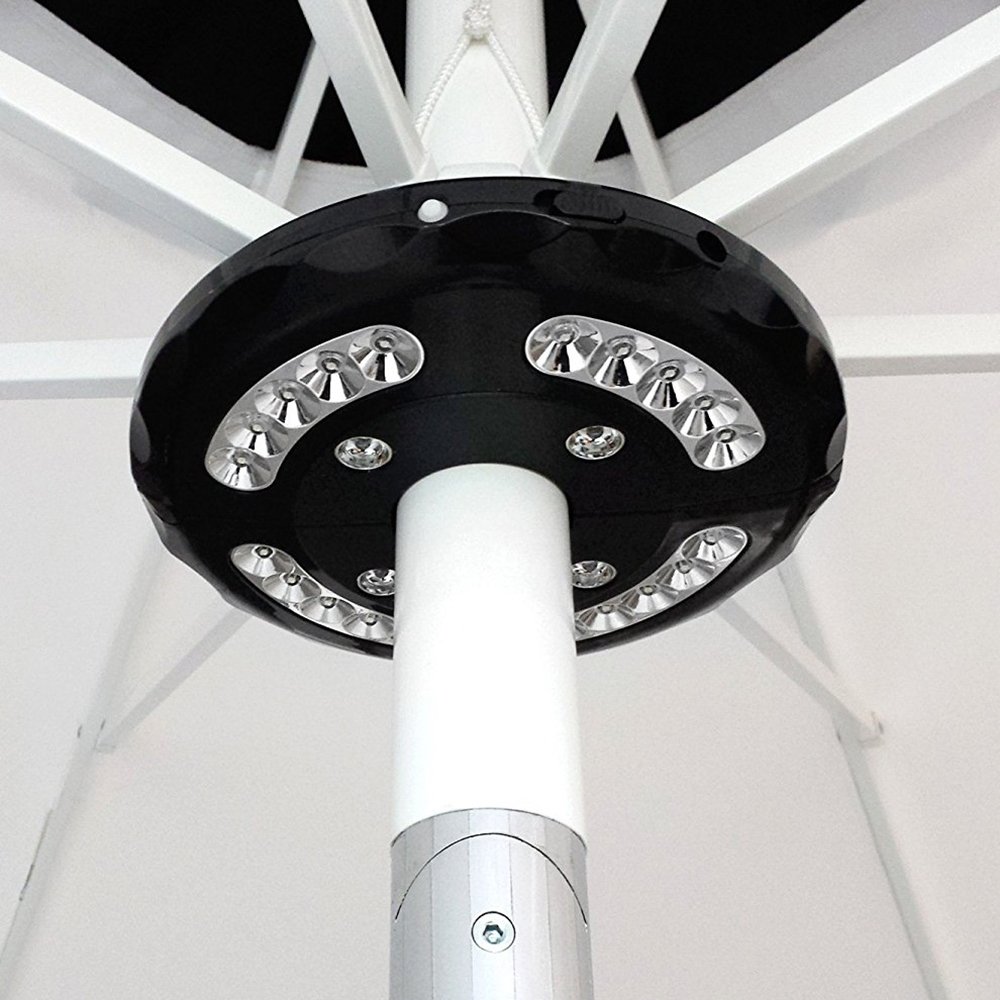REY Iluminación Sombrilla Luz 24 LED Paraguas Lámpara, 3 Modos Parasol Pantalla Guardasol Quitasol Negro, 12500 Lumens, [Clase de Eficiencia Energética A+]
