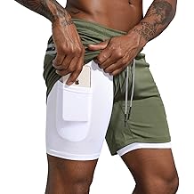 Leidowei Men's 2 in 1 Workout Running Shorts Lightweight Training Yoga Gym 7" Short with Zipper Pockets