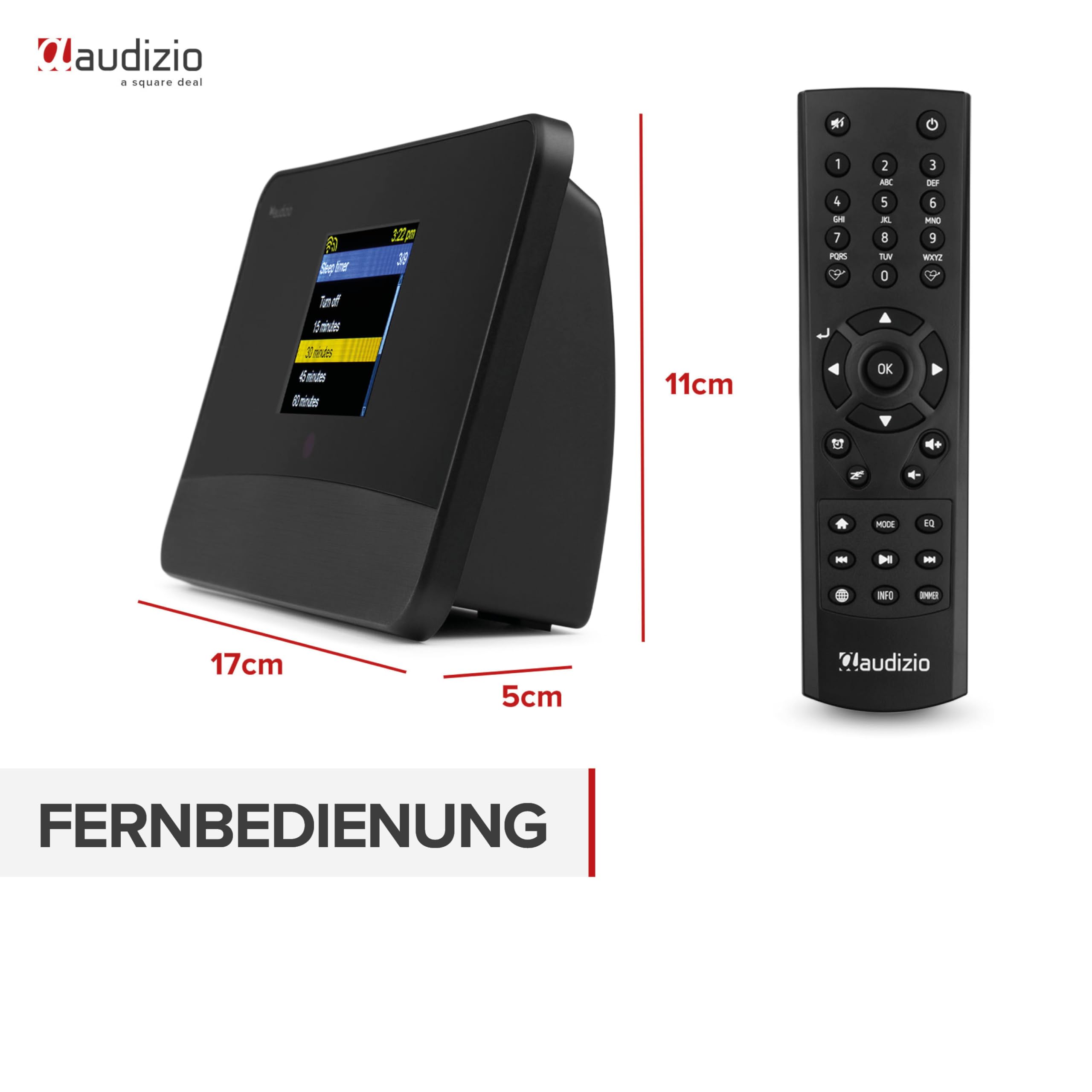 Audizio Livorno - DAB Plus Radio, Internetradio WLAN Tuner mit Bluetooth 5.0 – DAB Adapter für Stereoanlage, Digitalradio mit Spotify Connect, 32.000 Sender, Fernbedienung - Schwarz