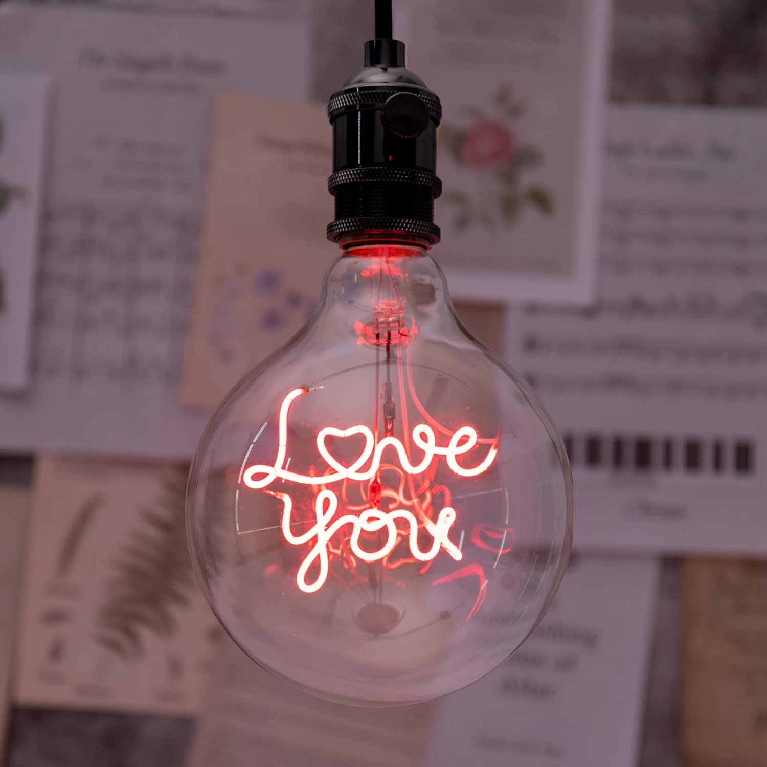 Love Edison Globe Light Bulb - Dimmable 40W Equivalent, G125 Vintage LED 2200K Warm White, E26 Base Decorative Filament, 4W LED Light Letter (Clear Glass, Love-You)