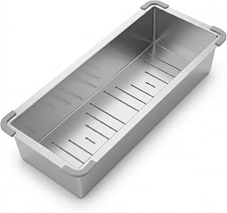 FOSSA Fossa 17"x4" 10-Year Warranty Pure 304 Stainless Steel Handmade Heavy Duty Colander for Single with Double Bowl Sink for Kitchen Silver (Matte Finish)
