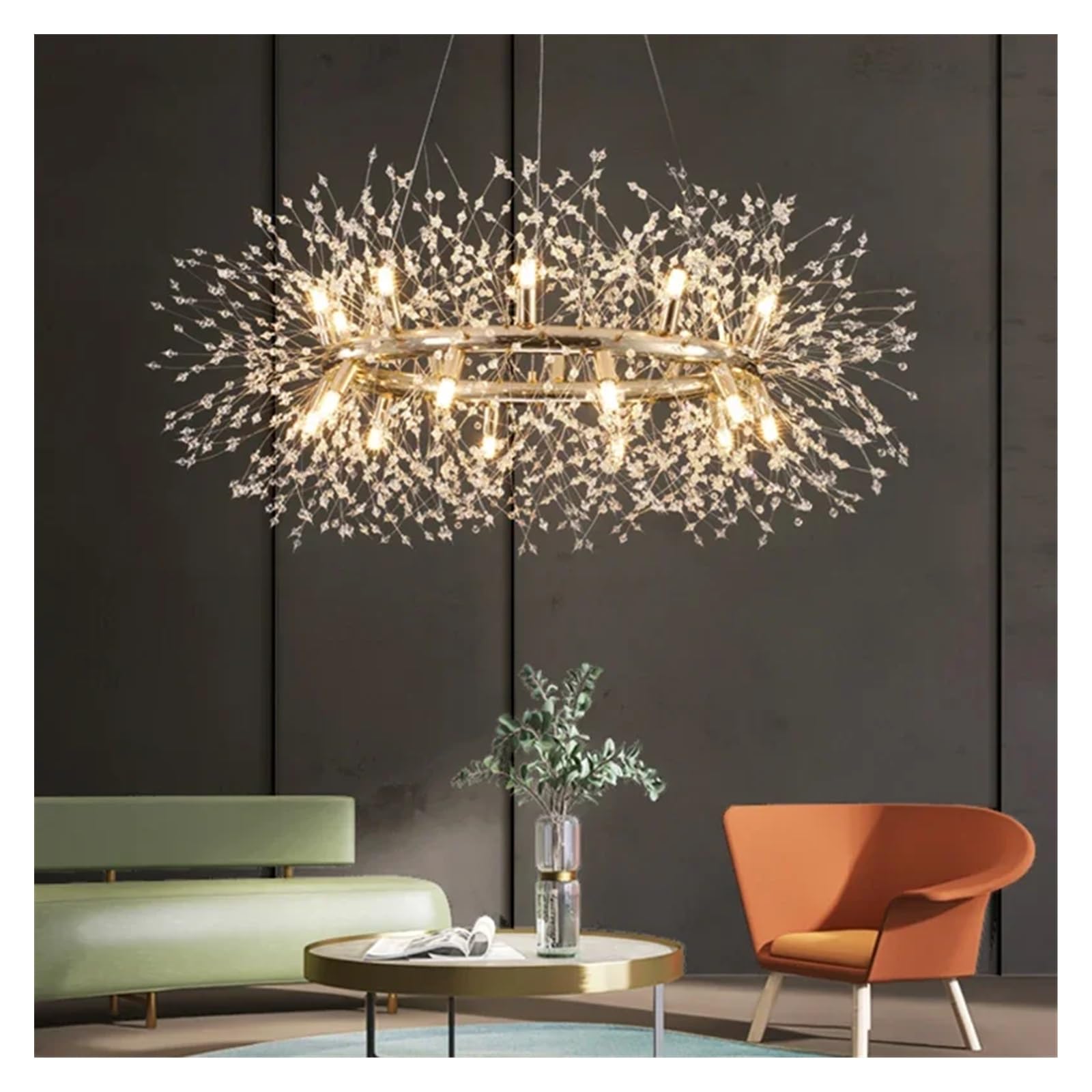 Lampe en cristal ronde créative lustre pissenlit chic 3000K