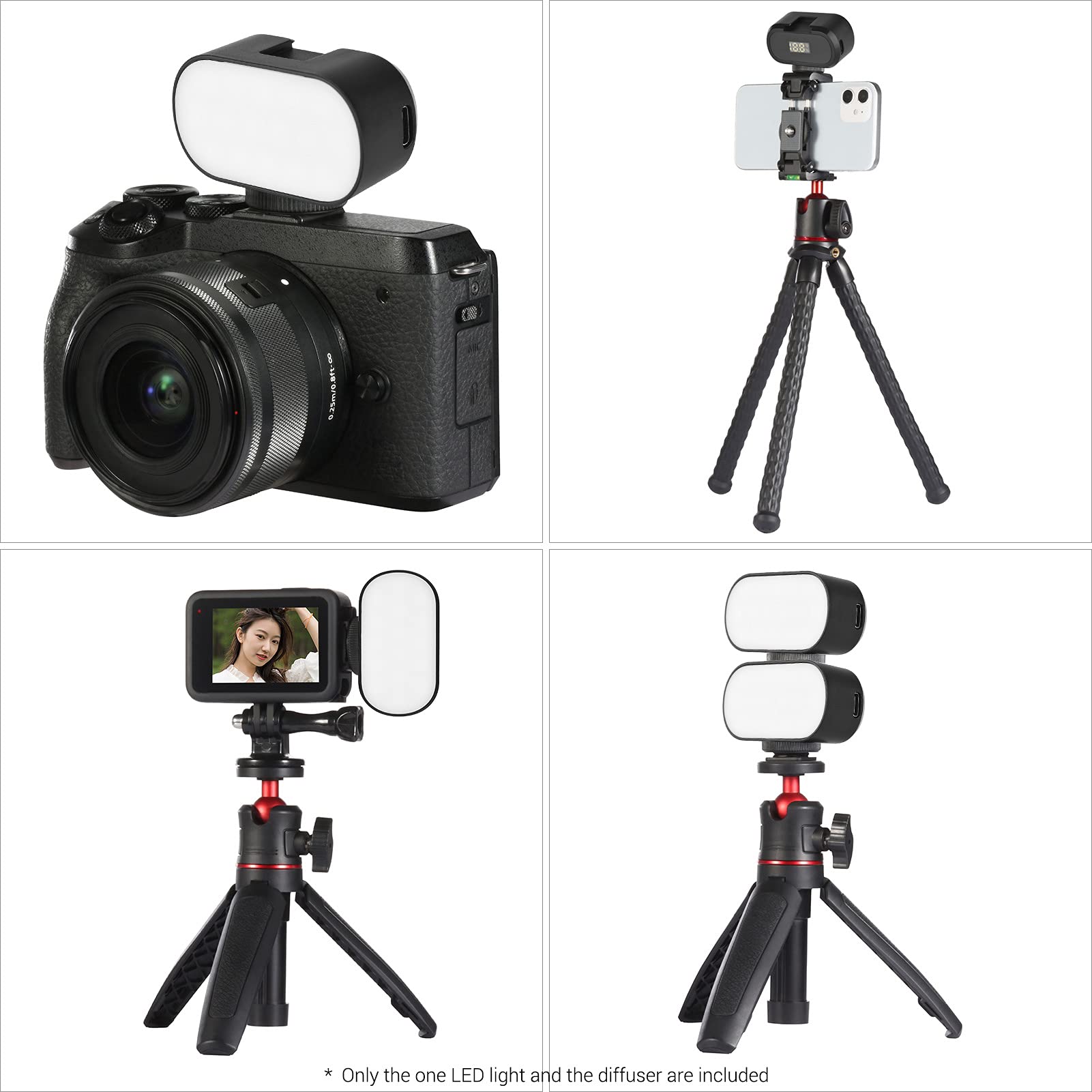 RGB Mini LED Video Light, Super Mini Lightweight 15pcs LED Beads 7 Color Lights Built in Lithium Battery with Cold Shoe Mount for Smartphone, Camera, Vlog, Live Streaming