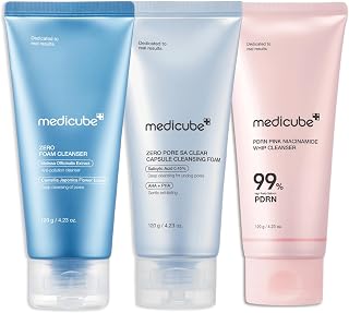 medicube Cleansing Texture Trio: Zero Foam and Zero Pore Clear Blue Capsule Facial Deep Cleanser and PDRN Marshmallow Whip Cleanser
