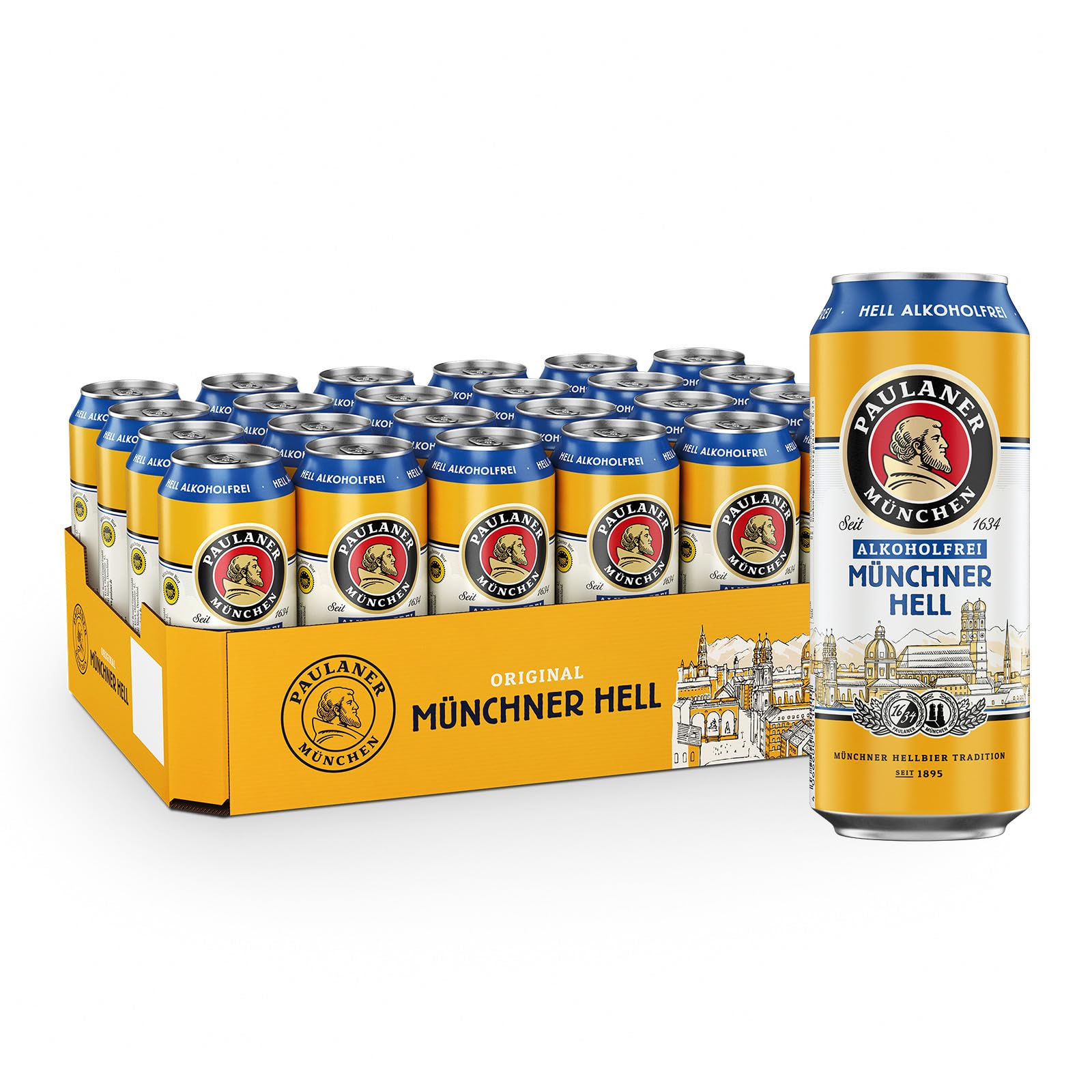 Paulaner Münchner Hell Alkoholfrei Helles Bier spritzig-mild EINWEG(24x0,5l)