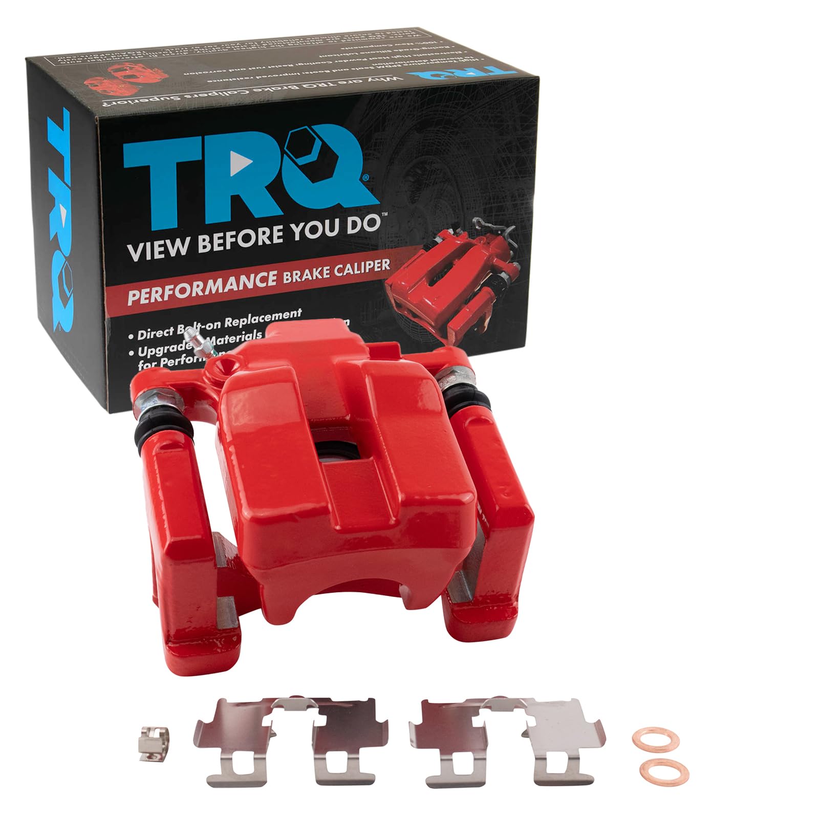 TRQ Rear Left Brake Caliper w/Bracket Performance Red Drivers Side