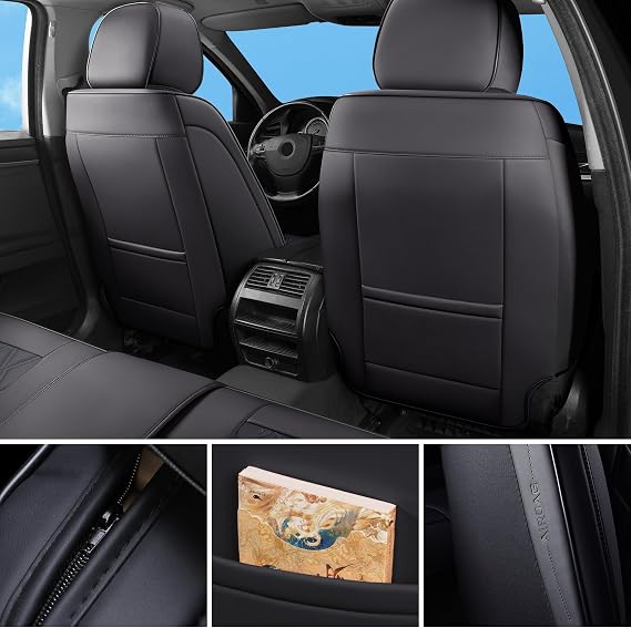 Car Seat Covers Full Set, Universal Fit Faux Leather Cushion Protector, Waterproof Non-Slip Automotive Interior Accessories for Sedans, SUVs, Trucks (Black Full Set (5 Seats))