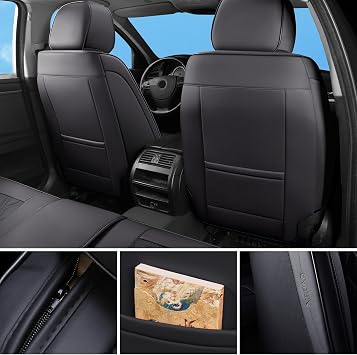 Car Seat Covers Full Set, Universal Fit Faux Leather Cushion Protector, Waterproof Non-Slip Automotive Interior Accessories for Sedans, SUVs, Trucks (Black Full Set (5 Seats))
