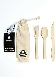 FEEL THE AIR: Reusable Aircarbon Cutlery - Knife, Fork, Spoon Travel Set Made from Greenhouse Gas