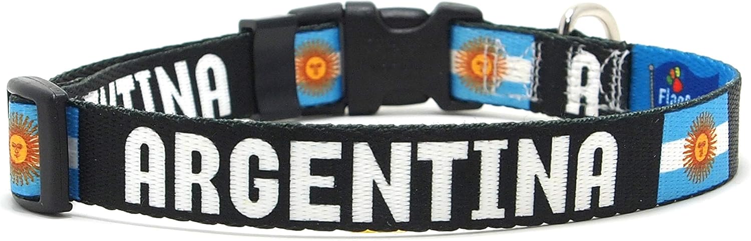 Dog Collar | Argentina Flag and Name | Great for Argentina Pride Events | Made in USA | Quick-Release Buckle or Martingale Style | for Extra Large Dogs