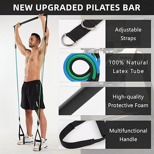 Miniatura 5 de Kit de barra de pilates con bandas de resistencia para hombres y mujeres, equipo de entrenamiento portátil para gimnasio en casa, barra de 3