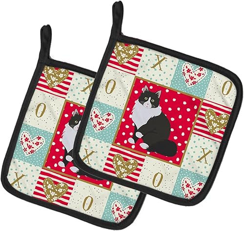 Caroline's Treasures CK5788PTHD Siberian Forest Cat Love Pair of Pot Holders Kitchen Heat Resistant Pot Holders Sets Oven Hot Pads for Cooking