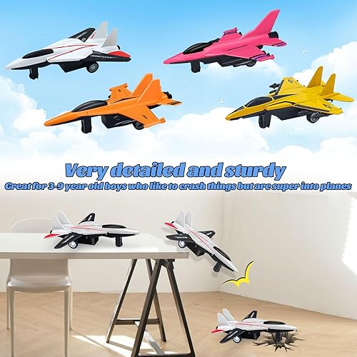 Miniatura 2 de Paquete de 4 juguetes de avión fundidos a presión para niños de 3, 4, 5, 6 años, juguetes de avión de tracción hacia atrás, juguetes de aviones
