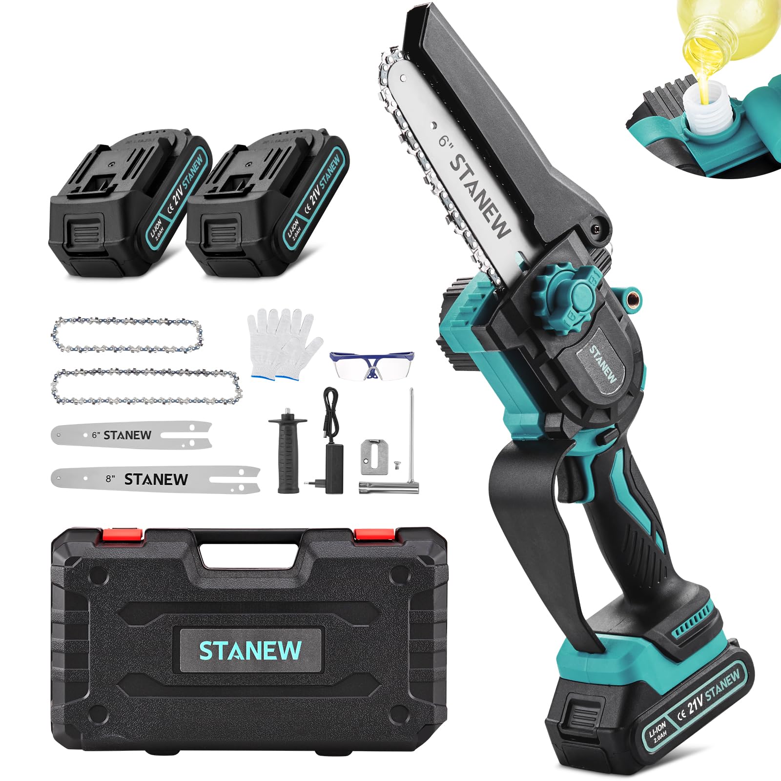 Motosega A Batteria 8 Pollici - 800W Brushless Con 4 Catene, 6000mAh, Senza Fili - Foto 7