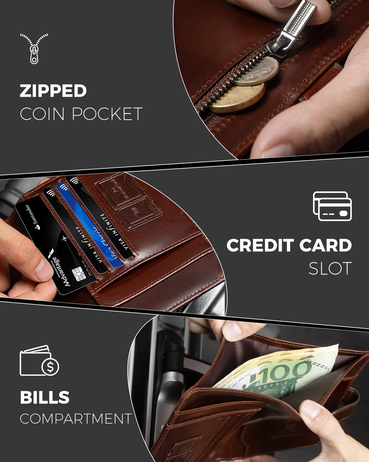 LORZOR Passport Holder for Travel: RFID Blocking Full Grain Leather Passport Wallet for Men - Slim Minimalist Bi-fold Passport Cover for Air Ticket Credit Card Bills Coin, Gift Boxed (Brown)