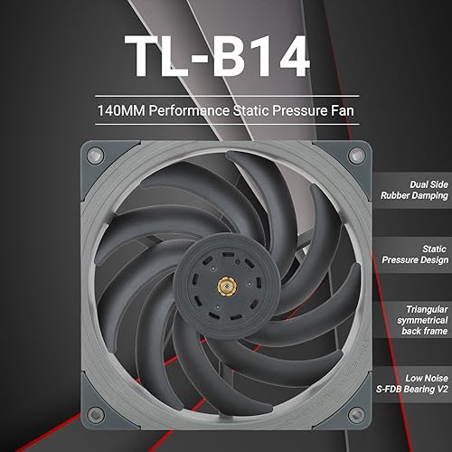 Miniatura 2 de Thermalright Ventilador de CPU TL-B14 de 5.512 in, ventilador de carcasa de computadora, control PWM, 1500 RPM, ventilador de rendimiento de presión