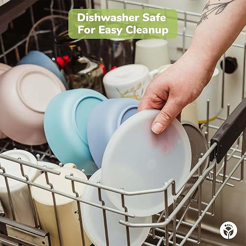 Miniatura 4 de WeeSprout Cuencos de bambú para niños con tapas, juego de cuatro cuencos de bambú de 10 onzas para niños, cuencos de bambú con tapas para sobras,