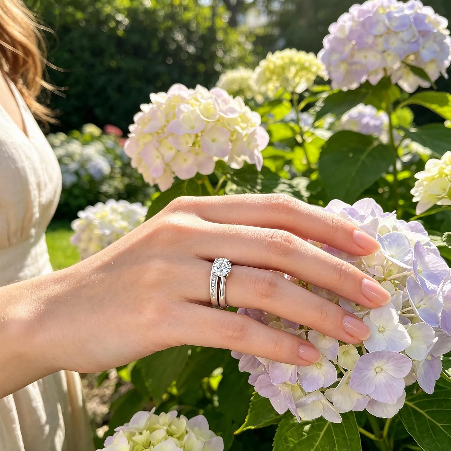 Solitaire Moissanite Wedding Ring Sets For Women in Silver Plated
