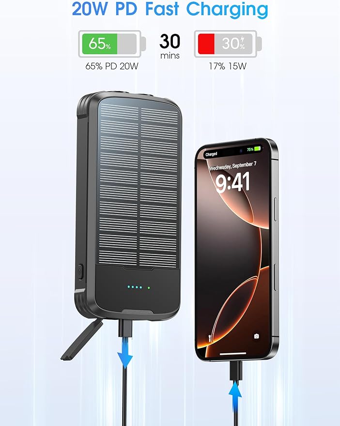 Cargador Solar Power Bank 40000mAh PD 20W Carga Rápida 4 Cables miniatura 4