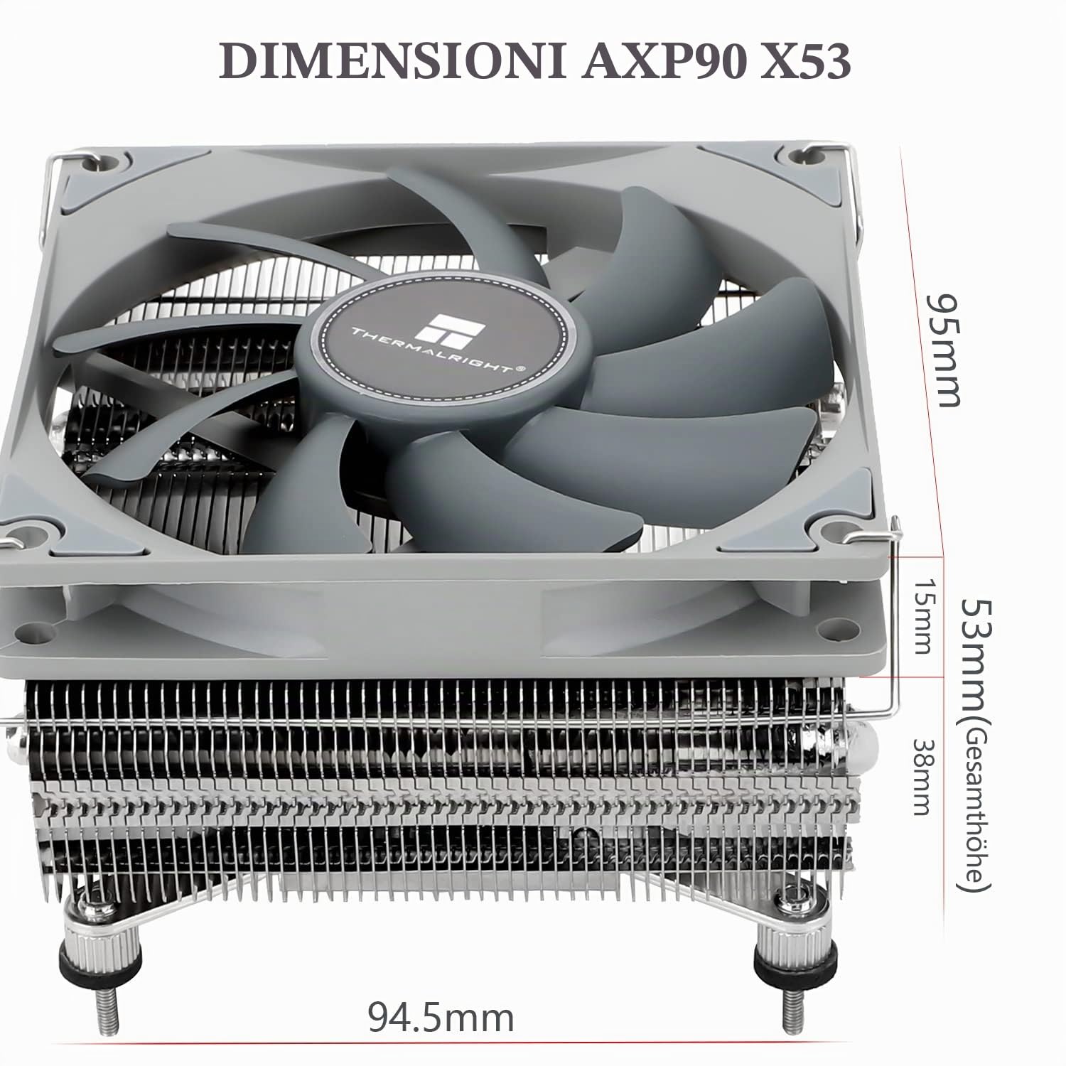 Thermalright AXP-90 X53 Raffreddatore d'aria CPU a basso profilo con ventola PWM TL-9015 da 90 mm, 4 tubi di calore, altezza 53 mm, per AMD AM4/Intel LGA 1700/1150/1151/1155/1156/1200 (AXP-90 X53)
