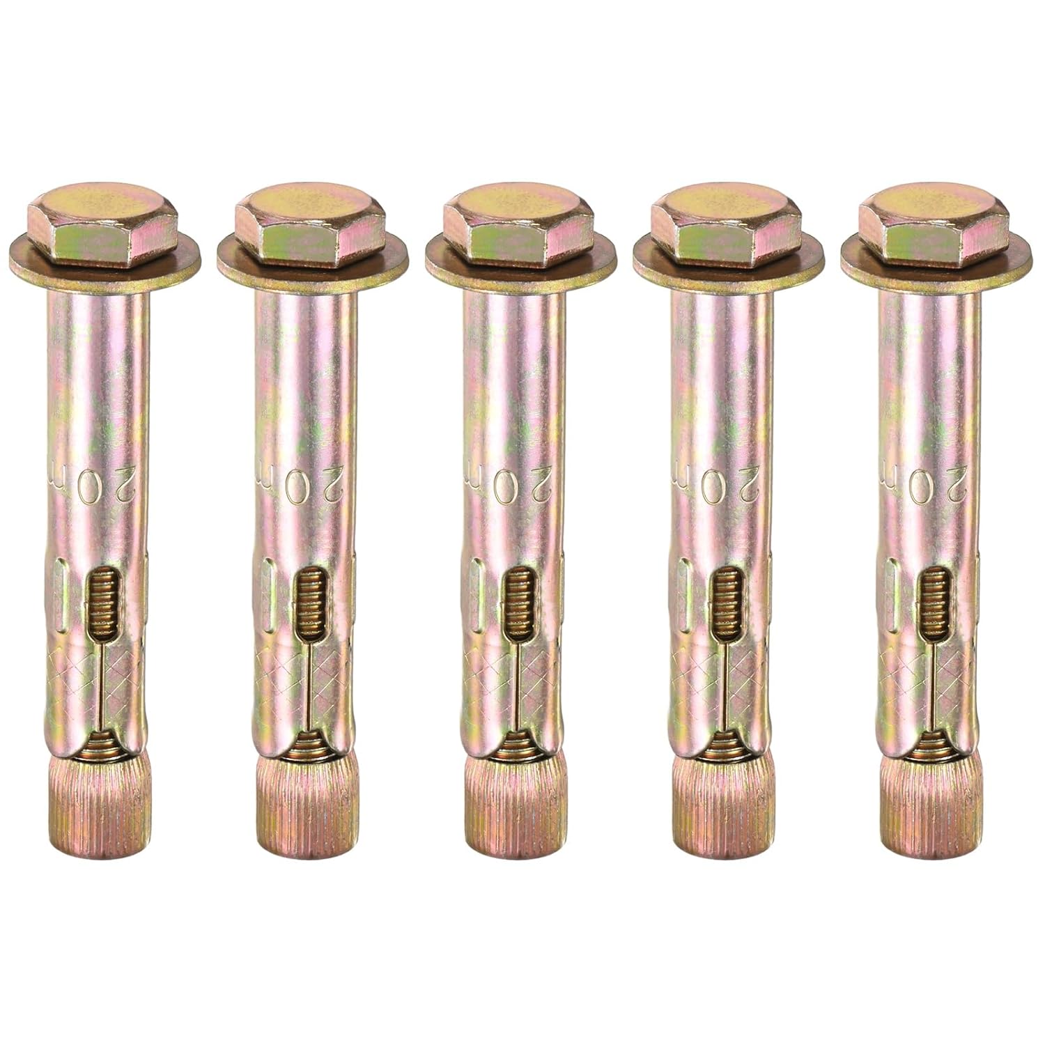 M METERXITY 5-Pack Hex Expansion Bolt, M16x120mm Colored Galvanized Iron-Carbon Steel External Hex Expansion Bolts, Anti-Corrosion Metal Bolt for Concrete/Dry Brick/Block Walls
