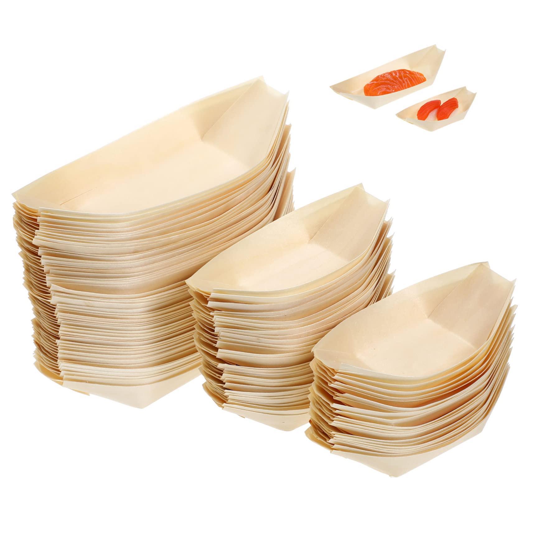 MUCKLILY 100 Pcs Disposable Sushi Boats Natural Sushi Trays for Sashimi Appetizers Desserts Creative Boat Shaped Serving Containers for Parties Gatherings Japanese Restaurants