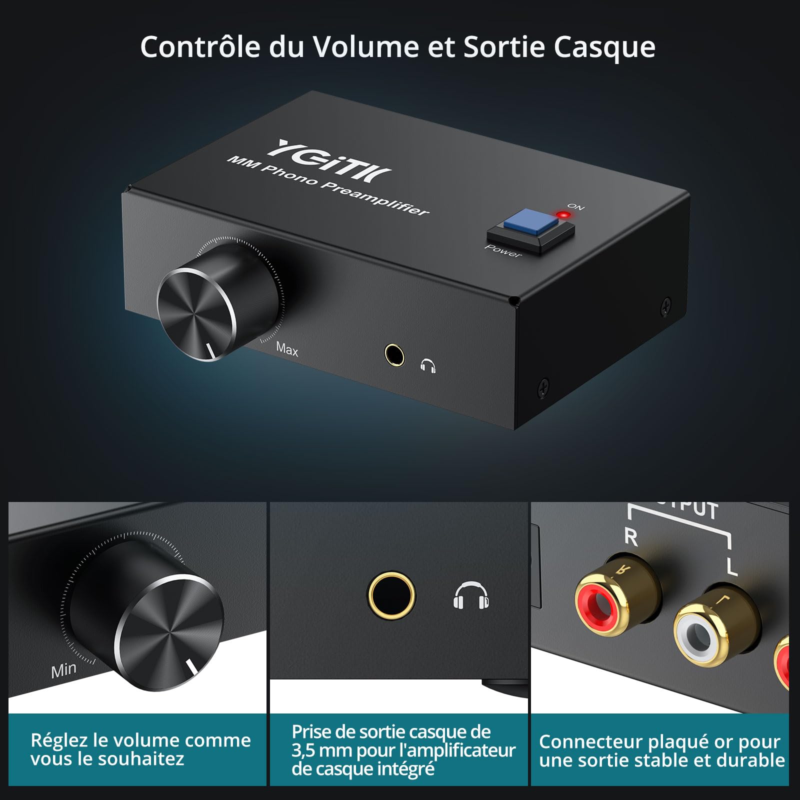 Préamplificateur Phono Mini Préamplificateur Stéréo Audio à Faible Bruit Préampli Phono pour Platine Vinyle avec Bouton de Volume, Entrée et Sortie RCA