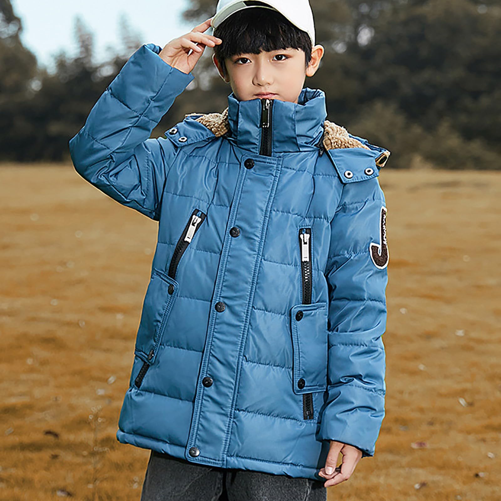 Chaqueta de plumón de invierno para niños, con capucha y forro polar, abrigo acolchado cálido para niños, abrigo informal para la escuela
