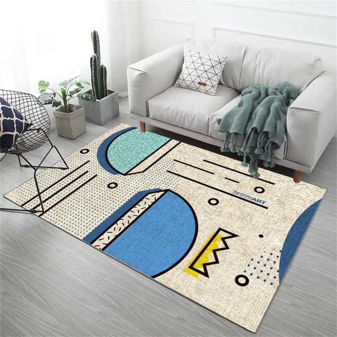 Tapis de salon rectangle lavable en machine avec base antidérapante