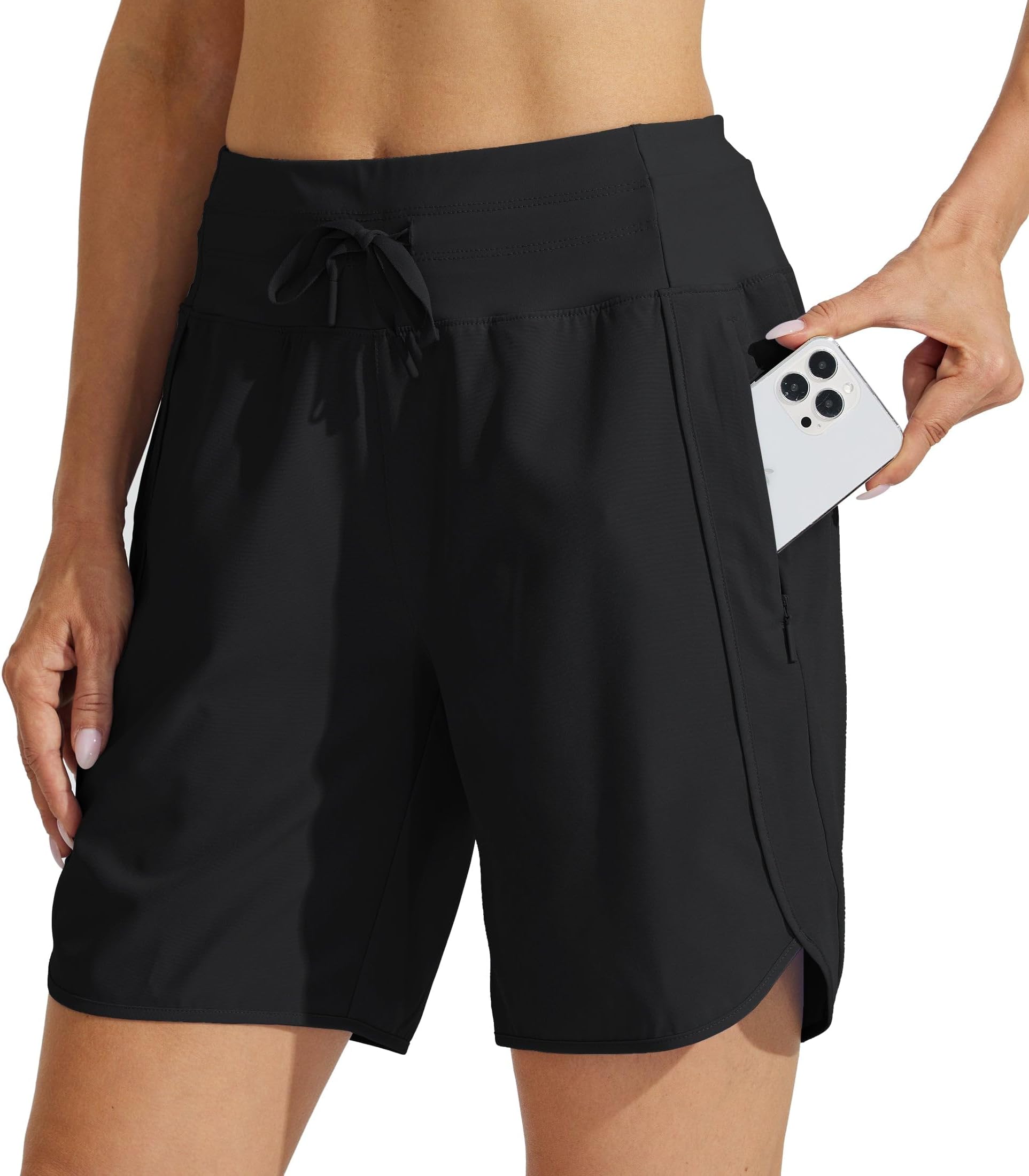 Women's 7" Athletic Running Long Shorts Workout Hiking Shorts Quick Dry High Waisted Active Zipper Pocket