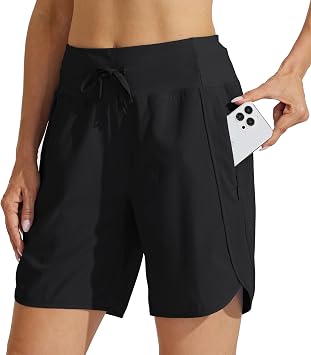 Willit Womens 7" Athletic Running Long Shorts Workout Hiking Shorts Quick Dry High Waisted Active Zipper Pocket