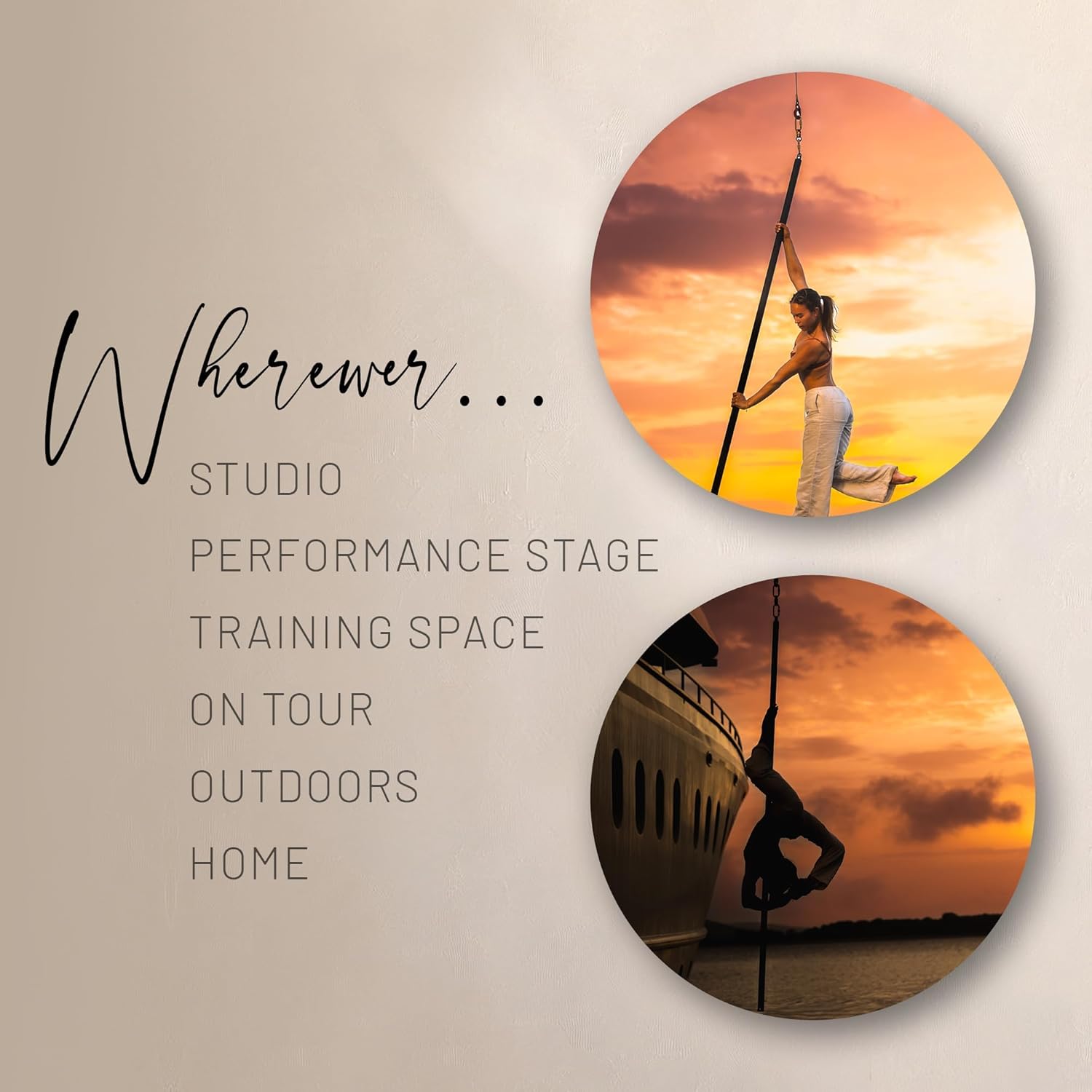 LUPIT POLE Premium Flying Pole - 45mm - 360° Rotating Aerial Dancing Pole - Portable Dance Pole Great for Home, Pole Dance Studio & Pole Fitness - Rubber Coated - Black