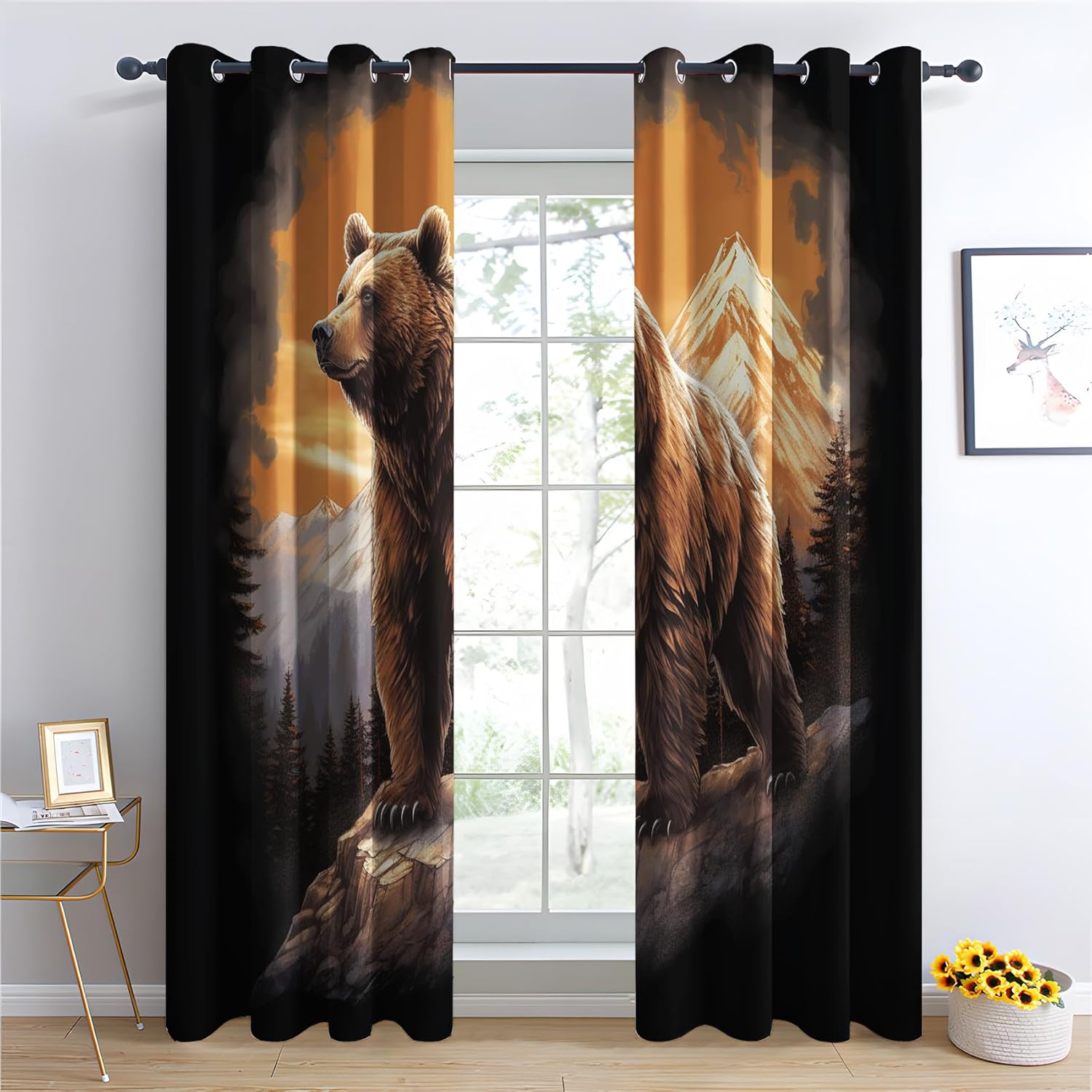 Bear Curtains for Bedroom Living Room, Woodland Animal Blackout Curtains & Home Decor, Forest Animal Window Curtains, Thermal Room Darkening Grommet Drapes, 45 Inch Curtains 2 Panel Set