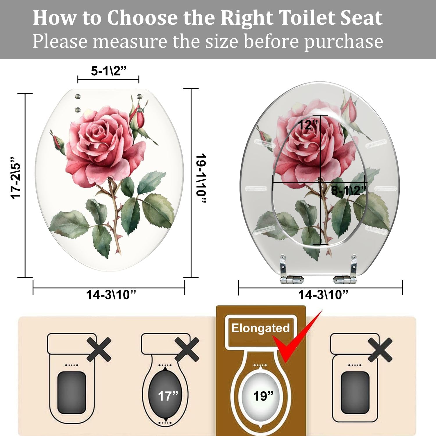 Asiento de inodoro alargado de resina para baño
