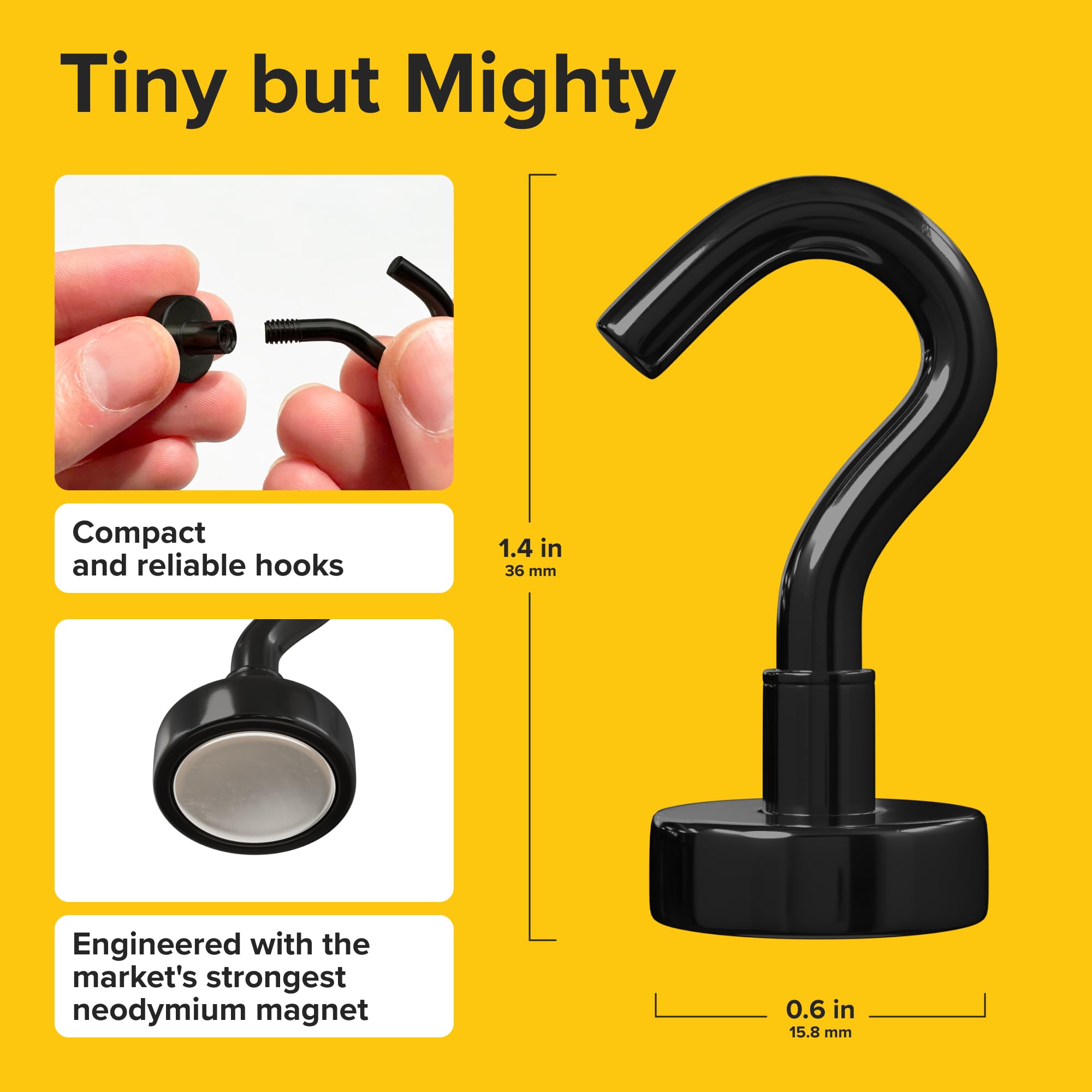 Ganchos Magnéticos Negros - Pack De 6 Unidades Con Fuerza De 27 Lbs - Diámetro 16 Mm