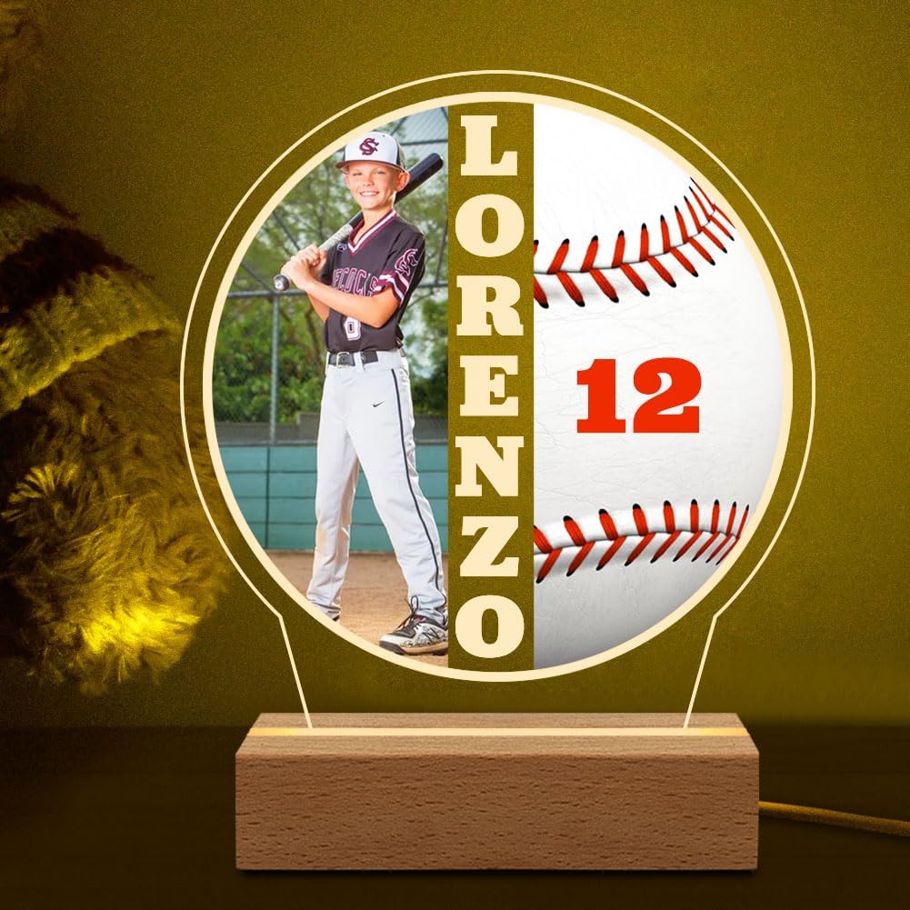 Personalized Baseball Night Night for Boys Girls, Custom Photo, Name & Jersey Number Table Lamp, Gift for Baseball Team, Coach, Player